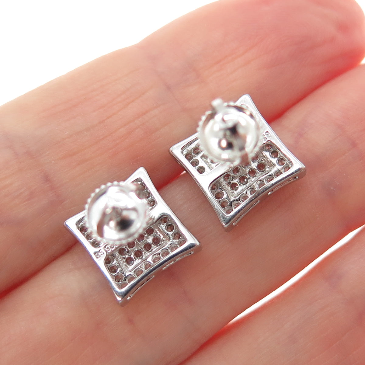 925 Sterling Silver Round-Cut C Z Princess Square Stud Earrings