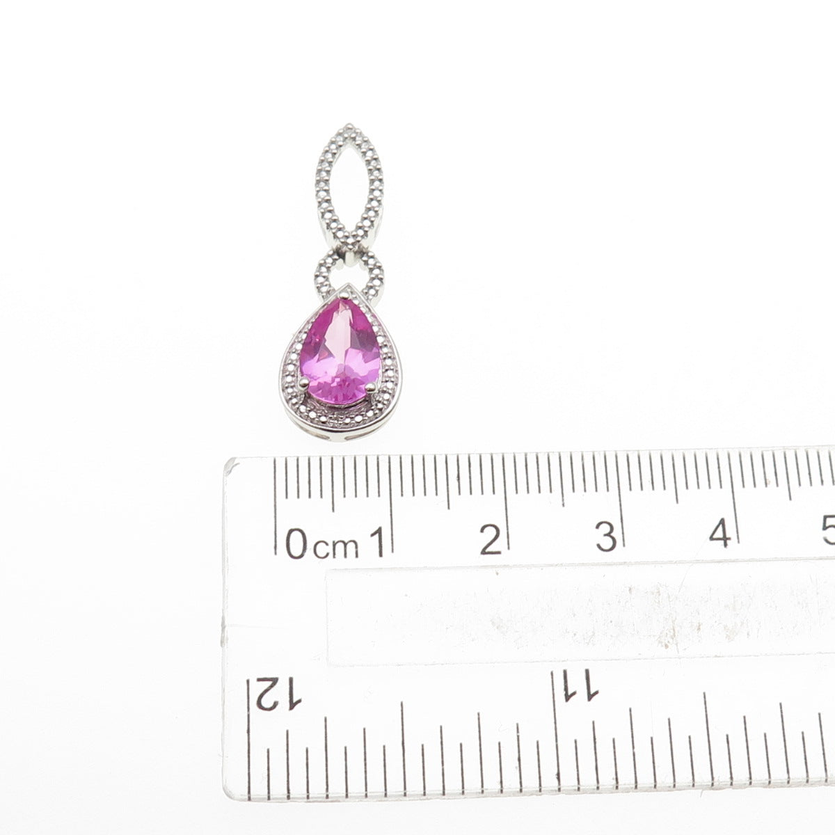 925 Sterling Silver Real Diamond Accent & Pink Topaz Twisted Slide Pendant