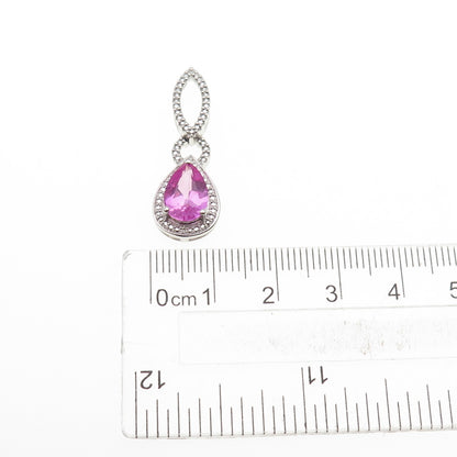 925 Sterling Silver Real Diamond Accent & Pink Topaz Twisted Slide Pendant