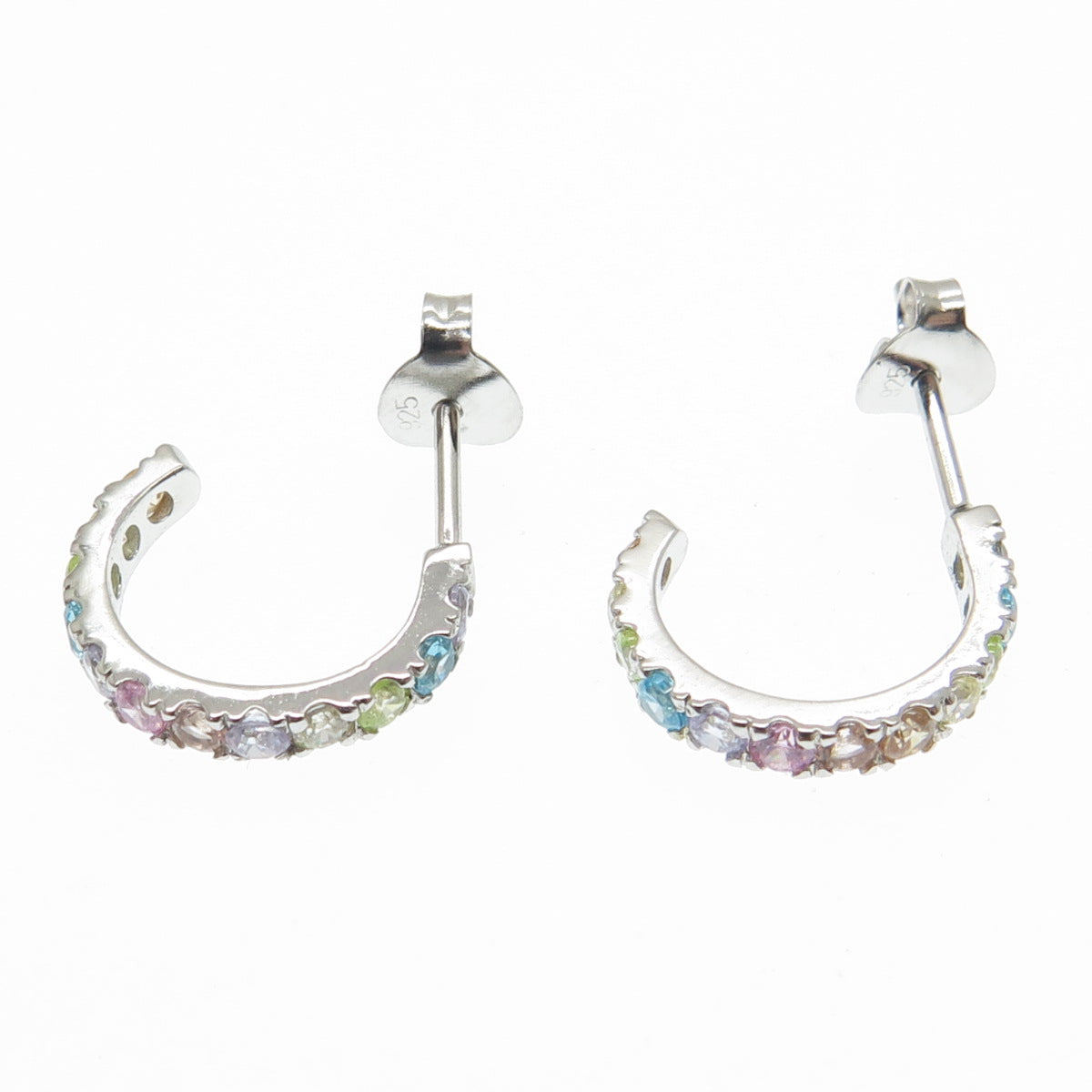 925 Sterling Silver Round-Cut Multi-Color C Z Hoop Earrings