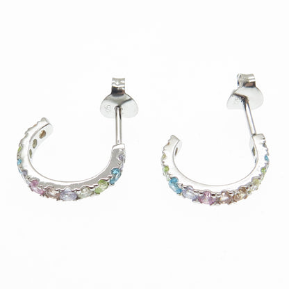 925 Sterling Silver Round-Cut Multi-Color C Z Hoop Earrings