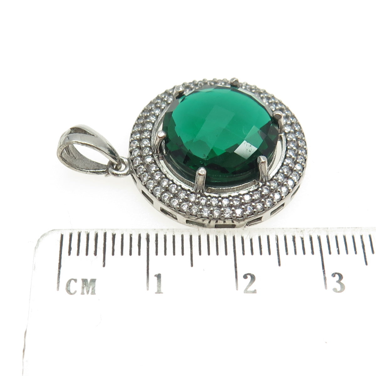 925 Sterling Silver White & Green C Z Pendant