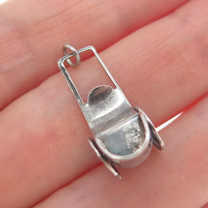 925 Sterling Silver Vintage Mexico Rickshaw Minimalist 3D Charm Pendant