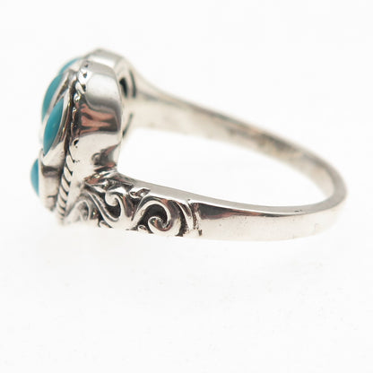 Samuel Benham 925 Sterling Silver Vintage Real Turquoise Heart Ring Size 10.25
