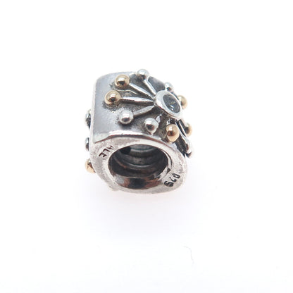 PANDORA 925 Sterling Silver & Gold Round-Cut C Z Desert Star Slide Bead Charm