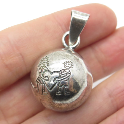 925 Sterling Silver Vintage Mexico Girl & Boy Love Harmony Ball Pendant