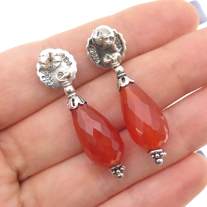 Doug Paulus 925 Sterling Silver Vintage Real Agate Flower Dangle Earrings