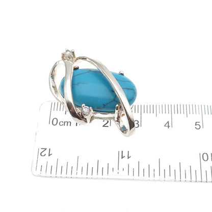 925 Sterling Silver Vintage Real Turquoise & C Z Modernist Slide Pendant