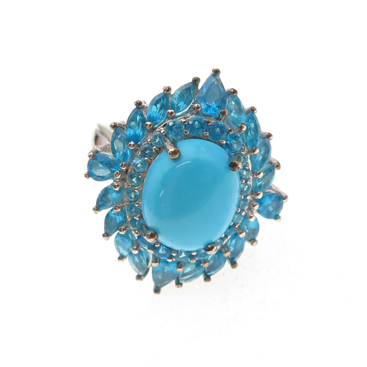 D'Joy 925 Sterling Silver Real Sleeping Beauty Turquoise & Apatite Ring Size 8