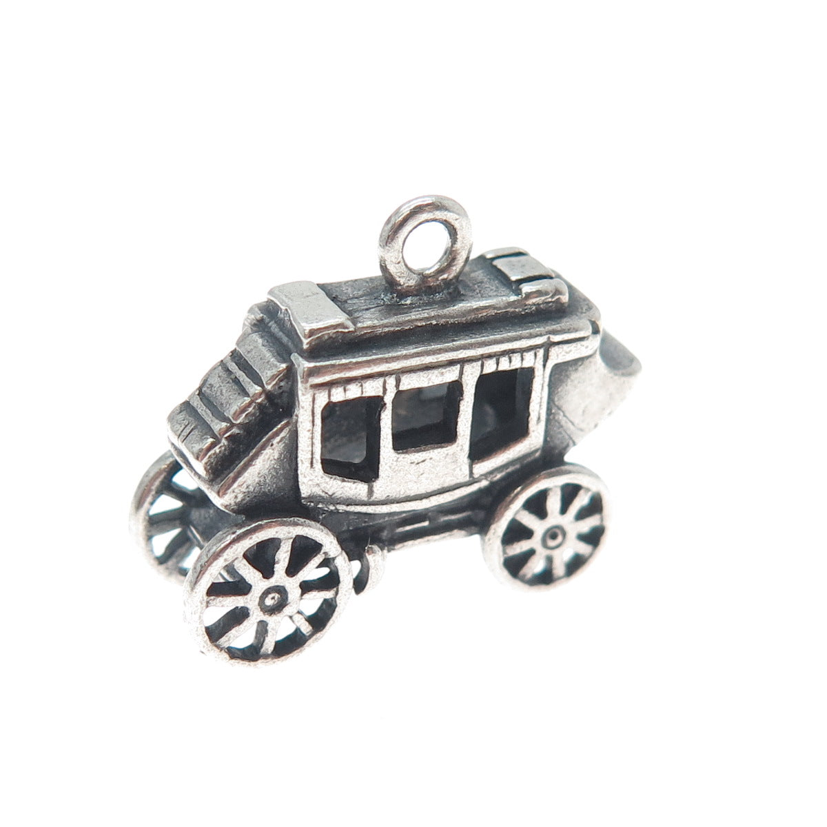 925 Sterling Silver Vintage Carriage Oxidized 3D Charm Pendant
