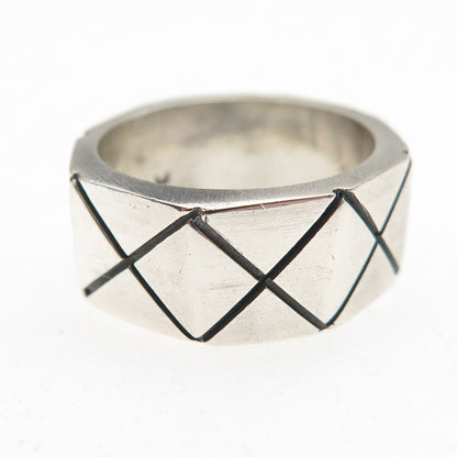 925 Sterling Silver Vintage Mexico X-Shape Oxidized Band Ring Size 7.5