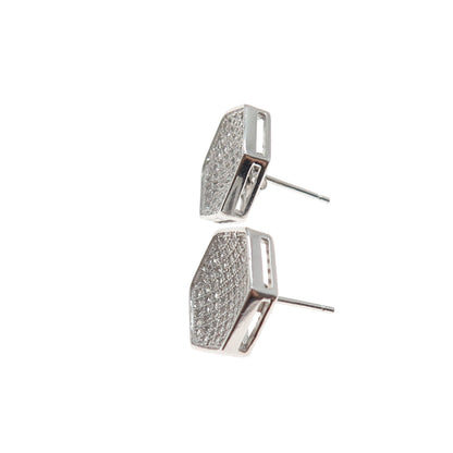 925 Sterling Silver Round-Cut C Z Hexagon Stud Earrings