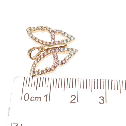Han 925 Sterling Silver Gold Plated Multi-Color C Z Butterfly Charm Pendant