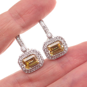 Judith Ripka 925 Sterling Silver Canary & White C Z Earrings