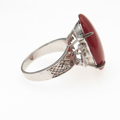 K. Fitz 925 Sterling Antique Art Deco Real Carnelian Diamond-Cut Ring Size 5.5