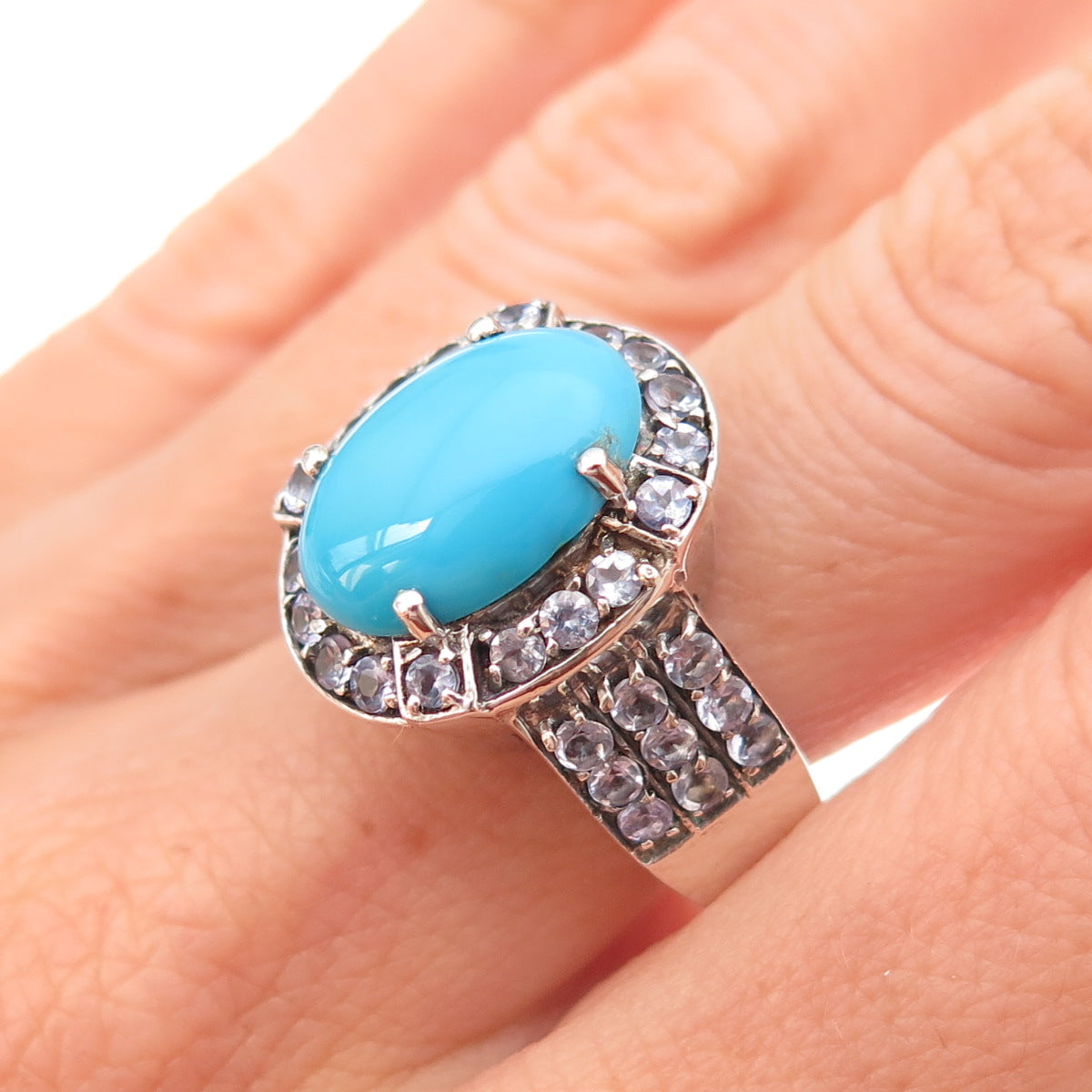 Chuck Clemency 925 Sterling Silver Real Turquoise & Tanzanite Ring Size 8.25