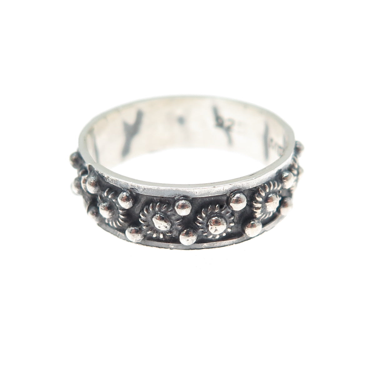 925 Sterling Silver Vintage Mexico Cannetille Band Oxidized Ring Size 9.25
