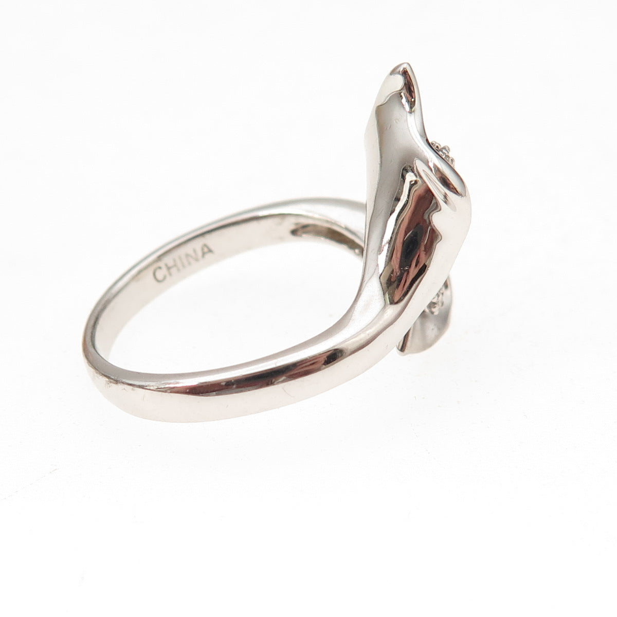 925 Sterling Silver Real Diamond Calla Lily Adjustable Ring Size 8.25