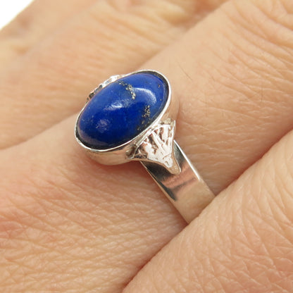 925 Sterling Silver Vintage Real Cabochon Lapis Lazuli Ring Size 8.75