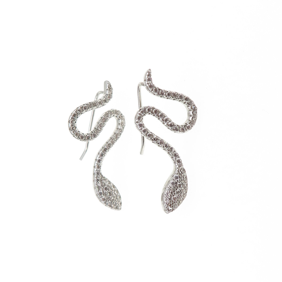 925 Sterling Silver Round-Cut C Z Snake Dangle Earrings