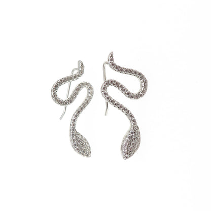 925 Sterling Silver Round-Cut C Z Snake Dangle Earrings