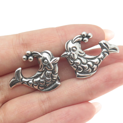 925 Sterling Silver Antique Mexico Fish Screw Back Earrings