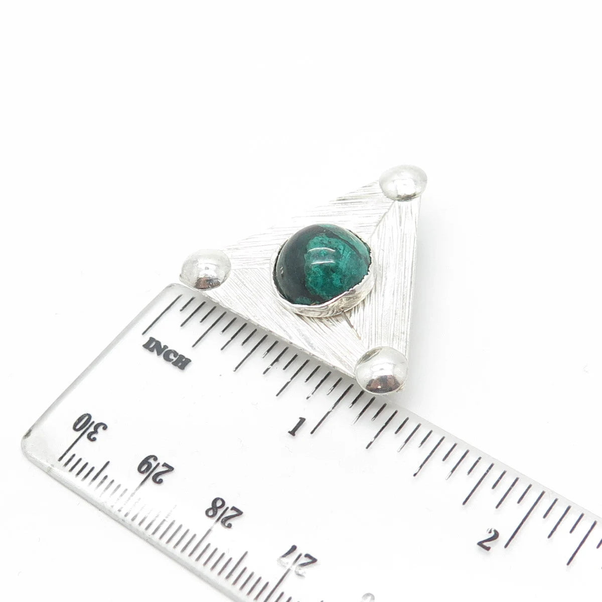 925 Sterling Silver Vintage Real Cabochon Chrysocolla Gem Triangle Pin Brooch