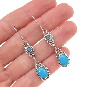 925 Sterling Silver Vintage Real Turquoise & London Blue Topaz Dangle Earrings
