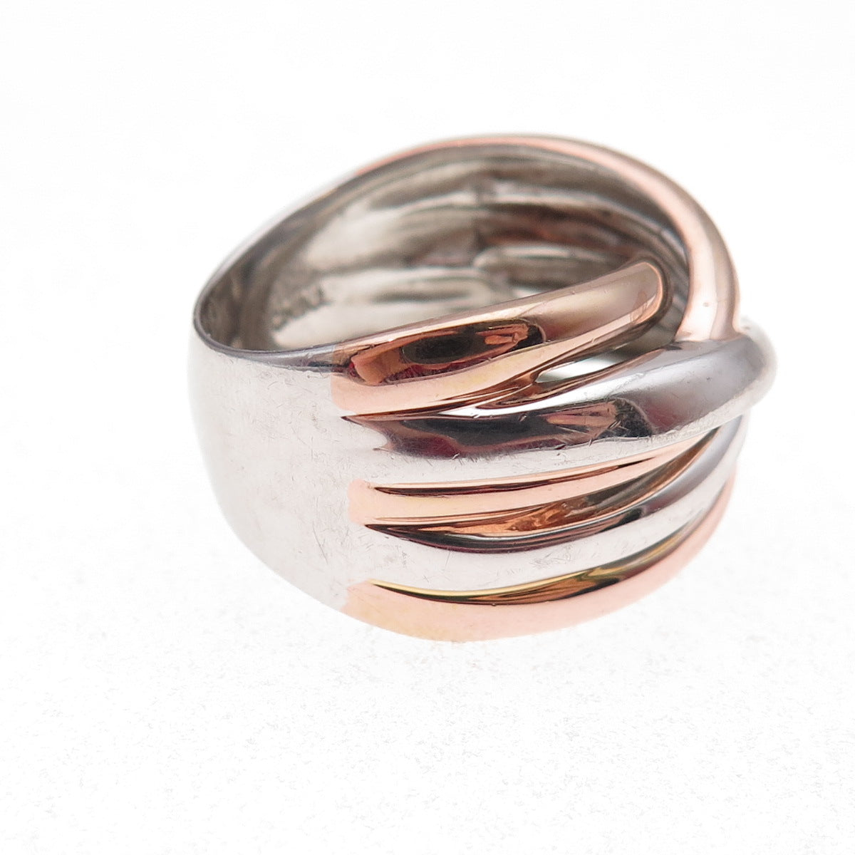 925 Sterling Silver 3-Tone Crisscross Ring Size 8