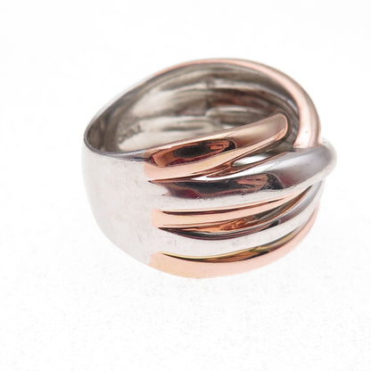 925 Sterling Silver 3-Tone Crisscross Ring Size 8