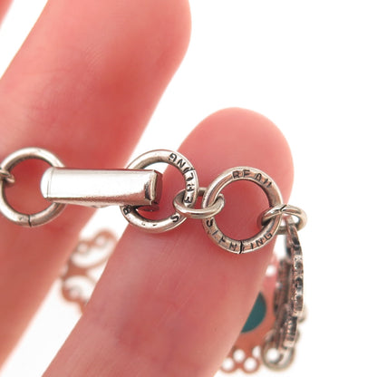 Beau 925 Sterling Silver Vintage Real Turquoise Filigree Oxidized Bracelet 7"