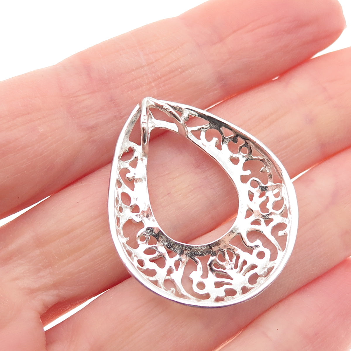 925 Sterling Silver Vintage Ornate Teardrop Slide Charm Pendant