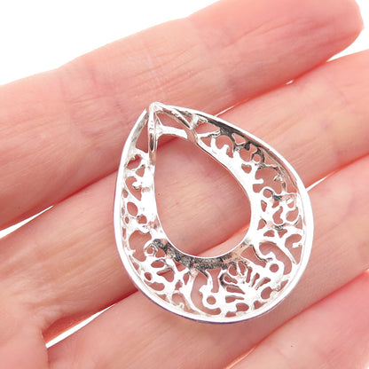 925 Sterling Silver Vintage Ornate Teardrop Slide Charm Pendant