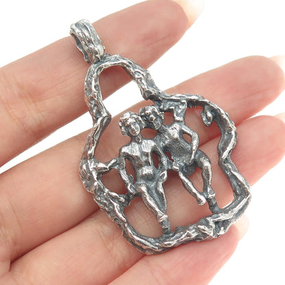 925 Sterling Silver Vintage Naked Couple Erotic Scene Oxidized Pendant