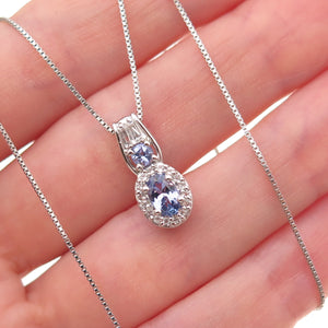 Chuck Clemency 925 Sterling Real Tanzanite & White Topaz Box Chain Necklace 18"