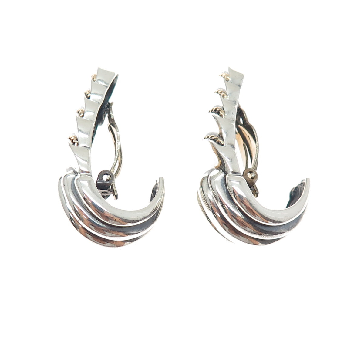 925 Sterling Silver & 14K Gold Vintage DND Artisan Modernist Clip On Earrings
