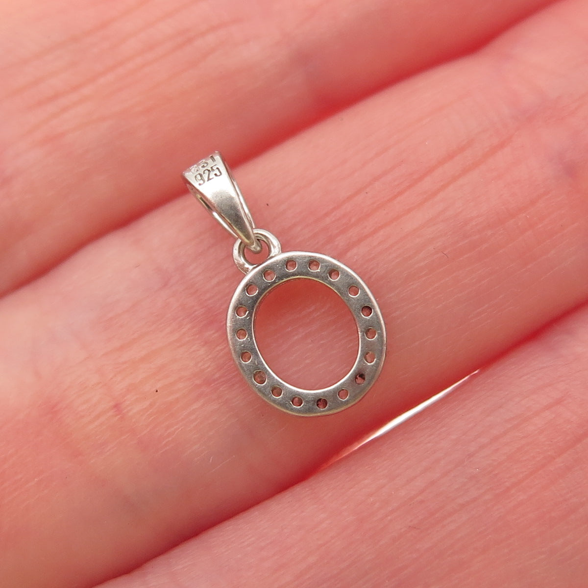925 Sterling Silver Round-Cut C Z Letter O Initial Mini Charm Pendant