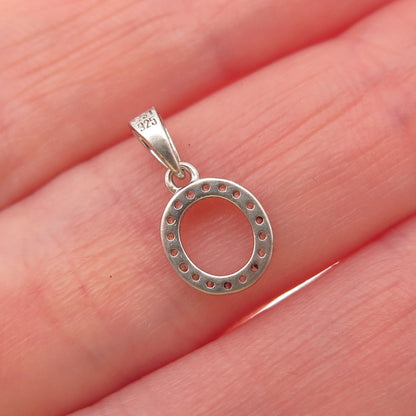 925 Sterling Silver Round-Cut C Z Letter O Initial Mini Charm Pendant