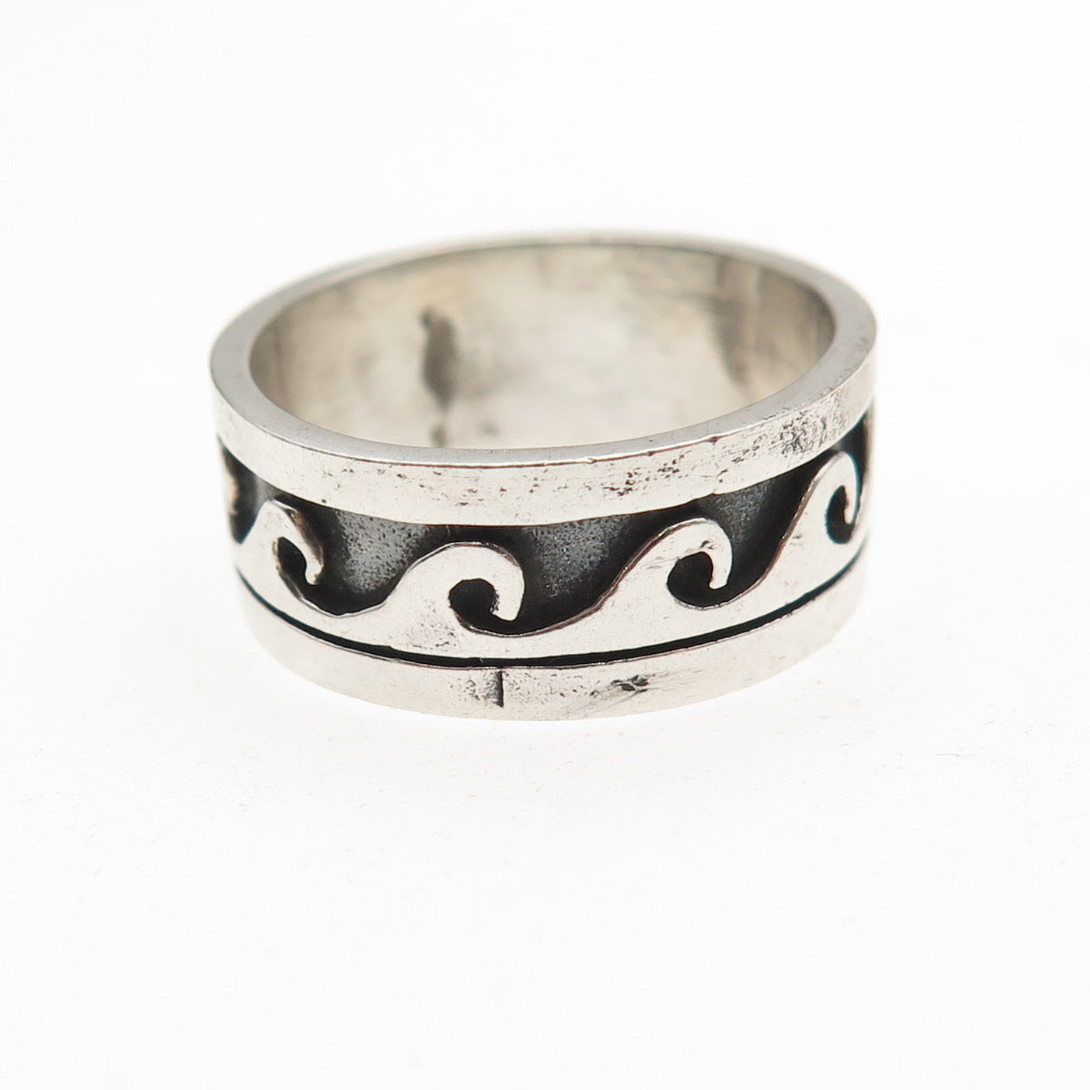 925 Sterling Silver Vintage Viking Wave Oxidized Band Ring Size 7