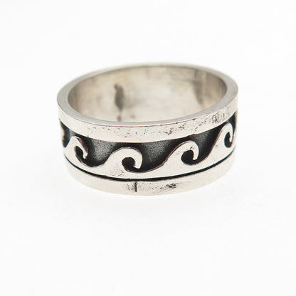 925 Sterling Silver Vintage Viking Wave Oxidized Band Ring Size 7