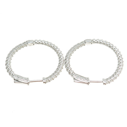 925 Sterling Silver Round-Cut Shaped C Z Hoop Earrings