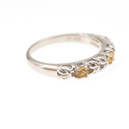 925 Sterling Silver Vintage Real Yellow Sapphire Byzantine Band Ring Size 6.75