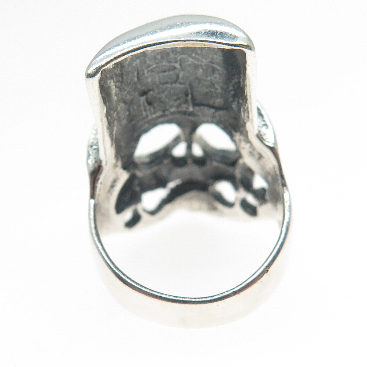 925 Sterling Silver Vintage Skull & Hat Oxidized Biker Ring Size 7.25