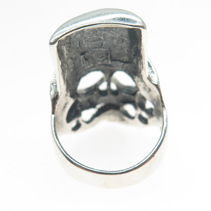 925 Sterling Silver Vintage Skull & Hat Oxidized Biker Ring Size 7.25