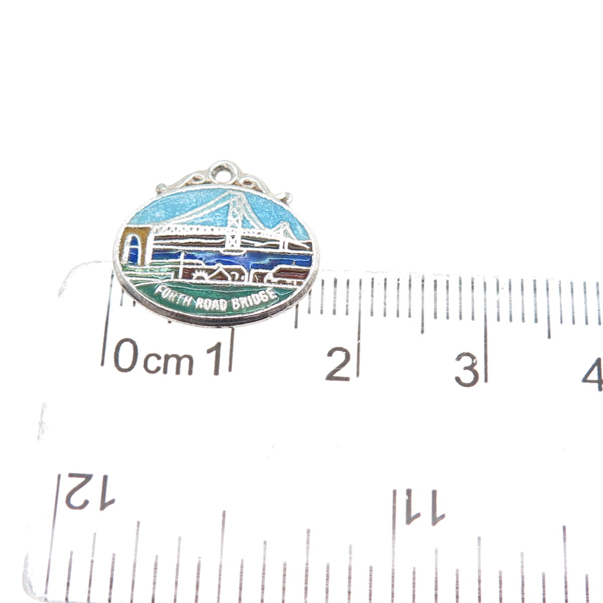 WBS WARD BROS Sterling Antique Enamel Forth Road Bridge Minimalist Charm Pendant