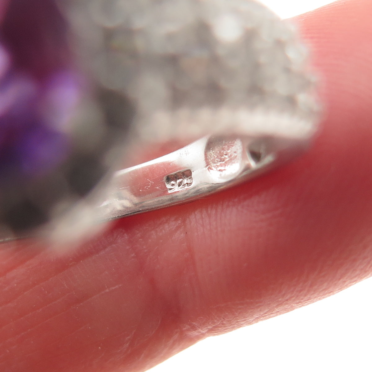 CHUCK CLEMENCY 925 Sterling Silver Real Amethyst & White Topaz Ring Size 6