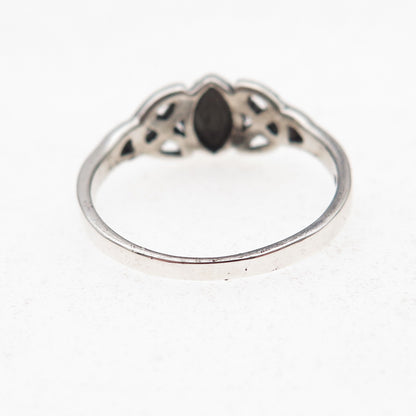 925 Sterling Silver Vintage Real Green Onyx Celtic Trinity Knot Ring Size 8.25