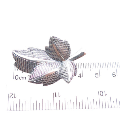 JEWELART 925 Sterling Silver Vintage Textured Floral Leaf Oxidized Pin Brooch