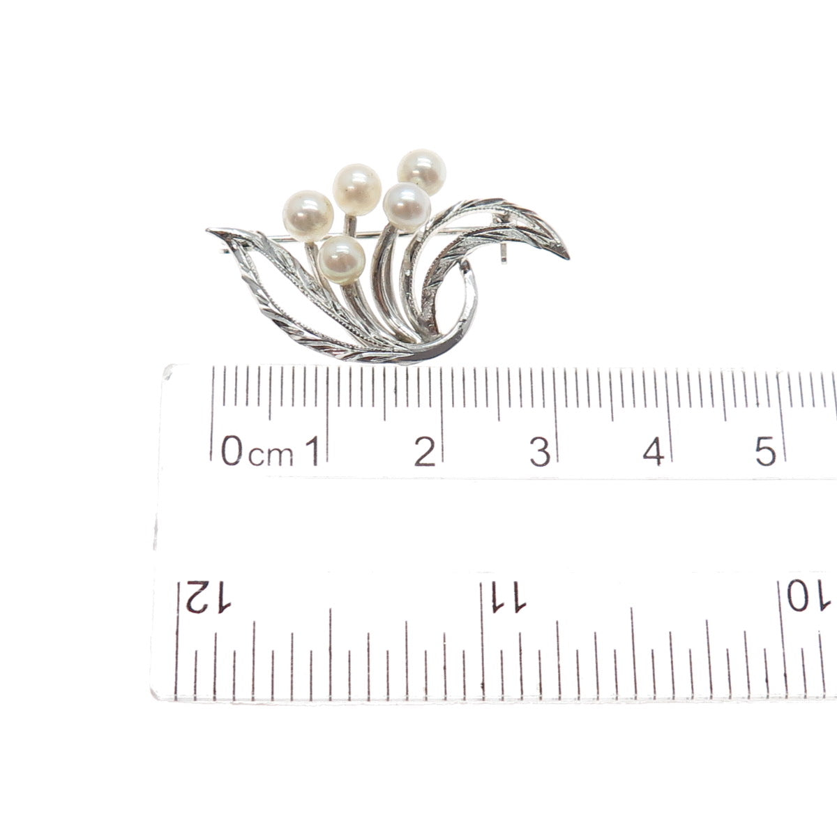 925 Sterling Silver Antique Art Deco Real Pearl Floral Pin Brooch