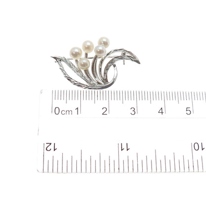 925 Sterling Silver Antique Art Deco Real Pearl Floral Pin Brooch